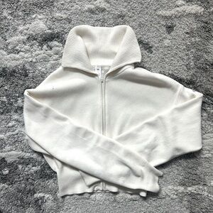 ALO-Scholar Knit Cropped Full Zip Jacket